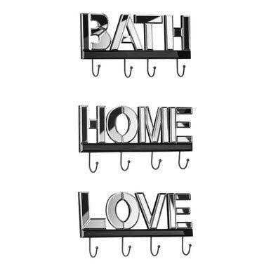 Orsina Love Mirrored 4 Hook Wall Hanger – Silver Iron & Wood Coat Rack