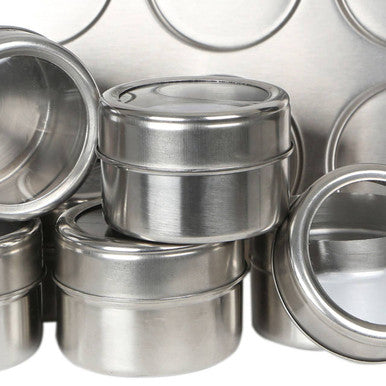 Orsina Magnetic Spice Jars with Oblong Tray – Stainless Steel Set