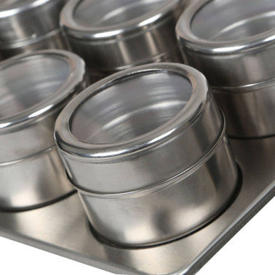 Orsina Magnetic Spice Jars with Oblong Tray – Stainless Steel Set