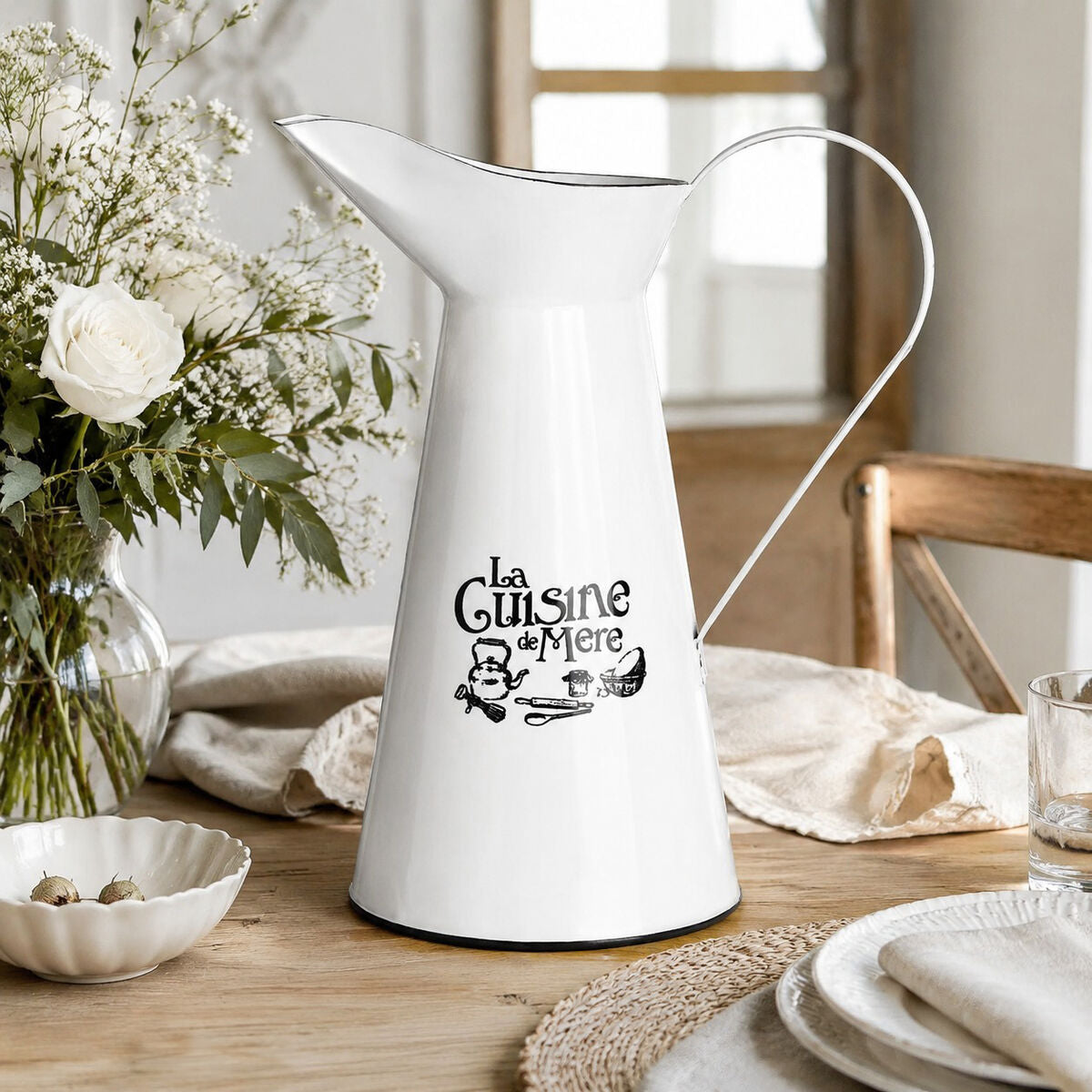 Orsina La Cuisine De Mere White Enamel Pitcher – French Serving Jug