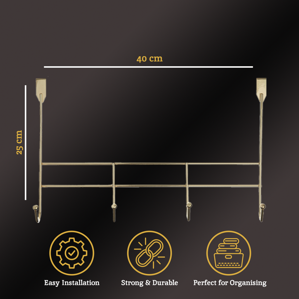 Orsina Over Door Hanger – 4 Hook Champagne Gold Iron Storage Rack