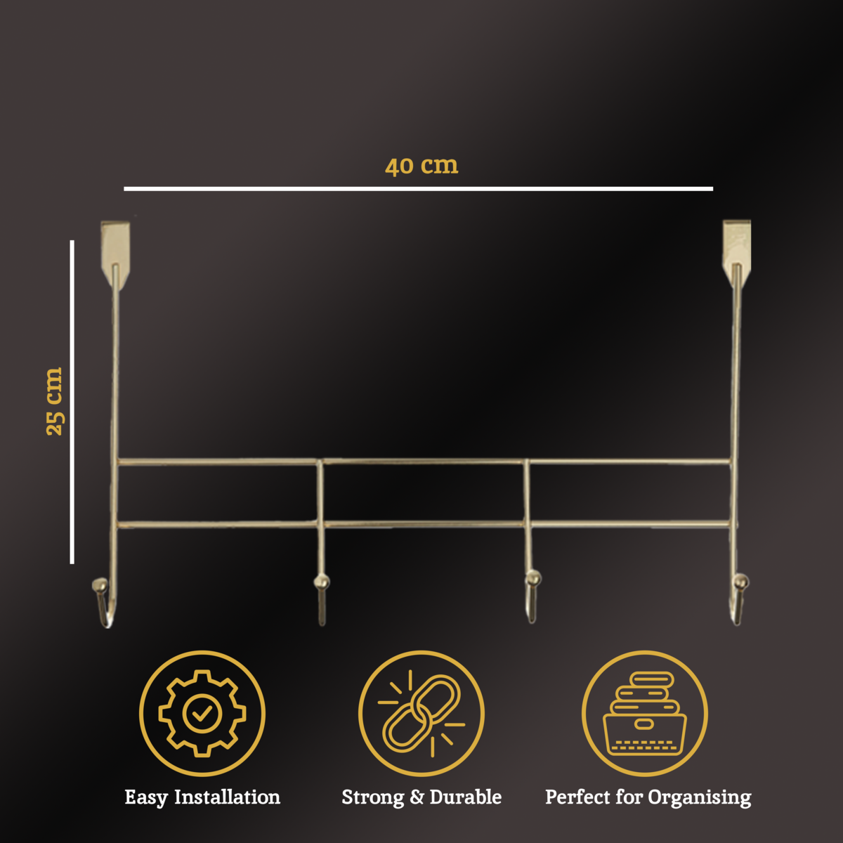 Orsina Over Door Hanger – 4 Hook Champagne Gold Iron Storage Rack