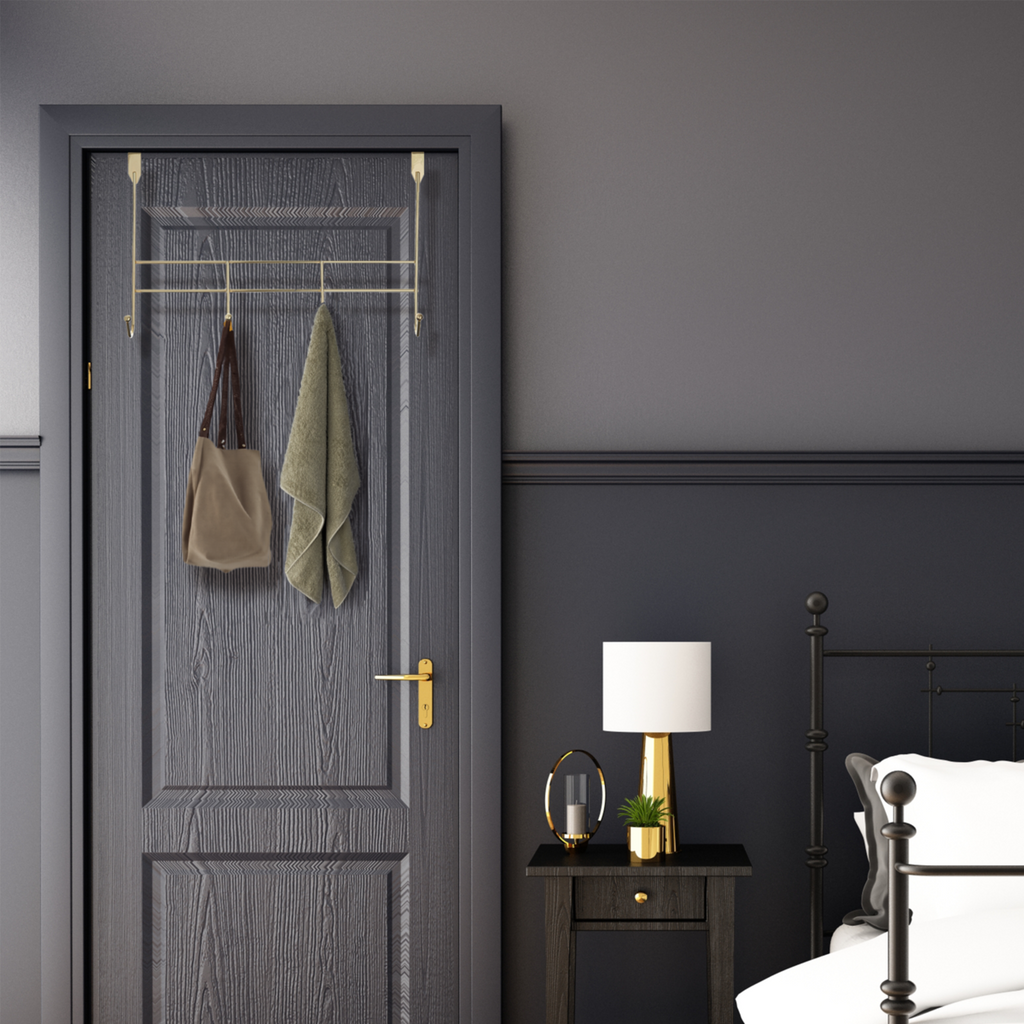Orsina Over Door Hanger – 4 Hook Champagne Gold Iron Storage Rack