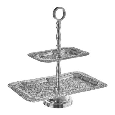 Orsina Bailey 2-Tier Cake Stand – Hammered Silver Aluminium Server