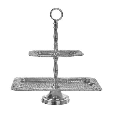 Orsina Bailey 2-Tier Cake Stand – Hammered Silver Aluminium Server