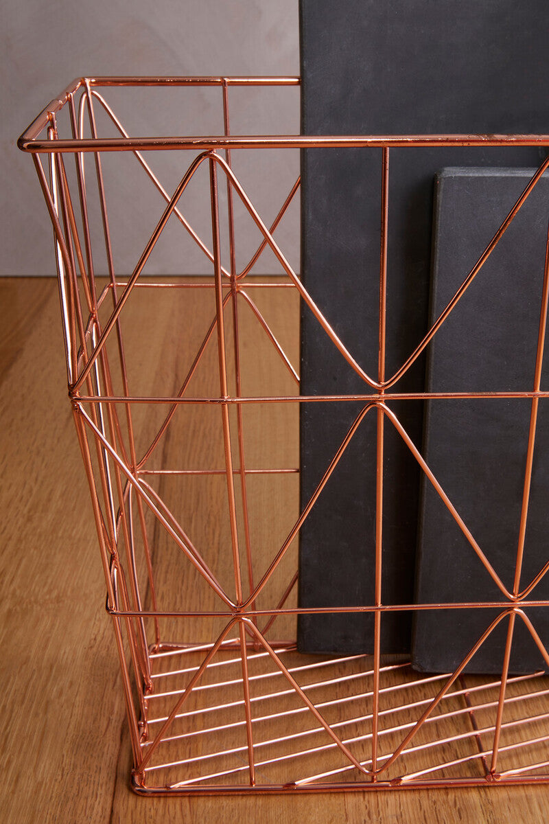 Orsina Vertex Copper Wire Basket – Zigzag Chevron Storage Organizer