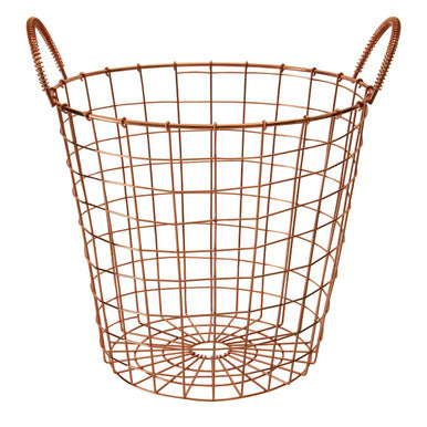 Orsina Vertex Copper Finish Round Wire Basket with Handles - 12"