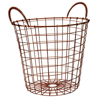 Orsina Vertex Copper Finish Round Wire Basket with Handles - 12"