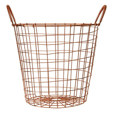 Orsina Vertex Copper Finish Round Wire Basket with Handles - 12"