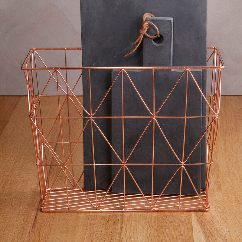 Orsina Vertex Copper Wire Basket – Rectangular Cross Design Storage