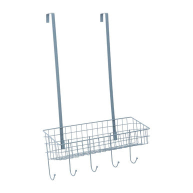 Orsina Over The Door Hanger Shelf – Grey Metal Wire Storage with 5 Hooks