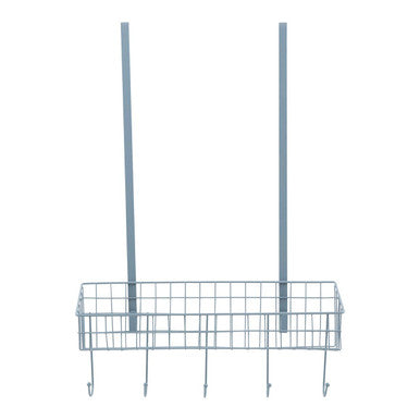 Orsina Over The Door Hanger Shelf – Grey Metal Wire Storage with 5 Hooks