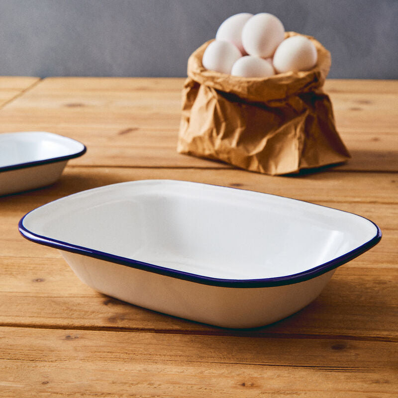 Orsina From Scratch 20cm Rectangular Pie Dish – Blue & White Enamel