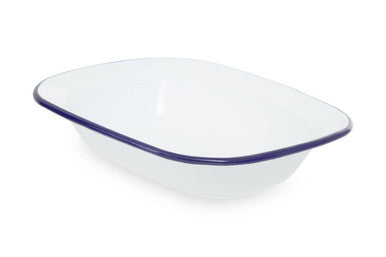Orsina Rectangular Pie Dish – 24cm White Enamel Baking Dish with Blue Rim