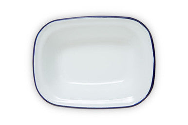 Orsina Rectangular Pie Dish – 24cm White Enamel Baking Dish with Blue Rim