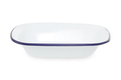 Orsina Rectangular Pie Dish – 24cm White Enamel Baking Dish with Blue Rim