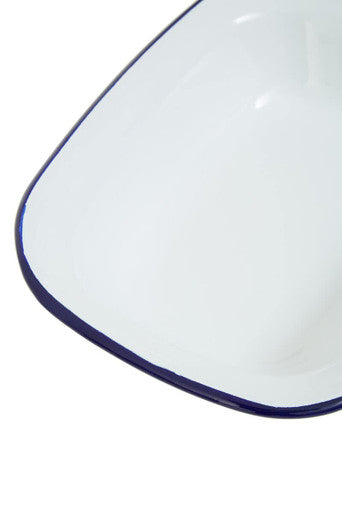 Orsina Rectangular Pie Dish – 24cm White Enamel Baking Dish with Blue Rim