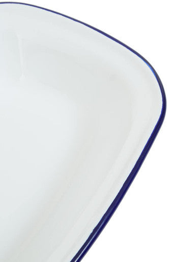 Orsina Rectangular Pie Dish – 24cm White Enamel Baking Dish with Blue Rim