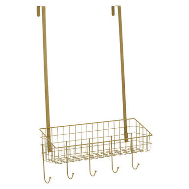 Orsina Kirby Gold Over The Door Hanger | Iron Storage Shelf & 5 Hooks