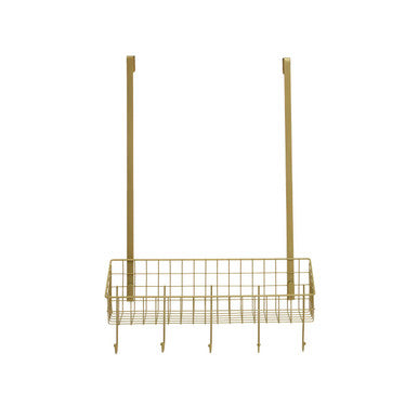 Orsina Kirby Gold Over The Door Hanger | Iron Storage Shelf & 5 Hooks