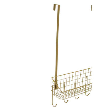 Orsina Kirby Gold Over The Door Hanger | Iron Storage Shelf & 5 Hooks