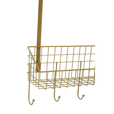 Orsina Kirby Gold Over The Door Hanger | Iron Storage Shelf & 5 Hooks