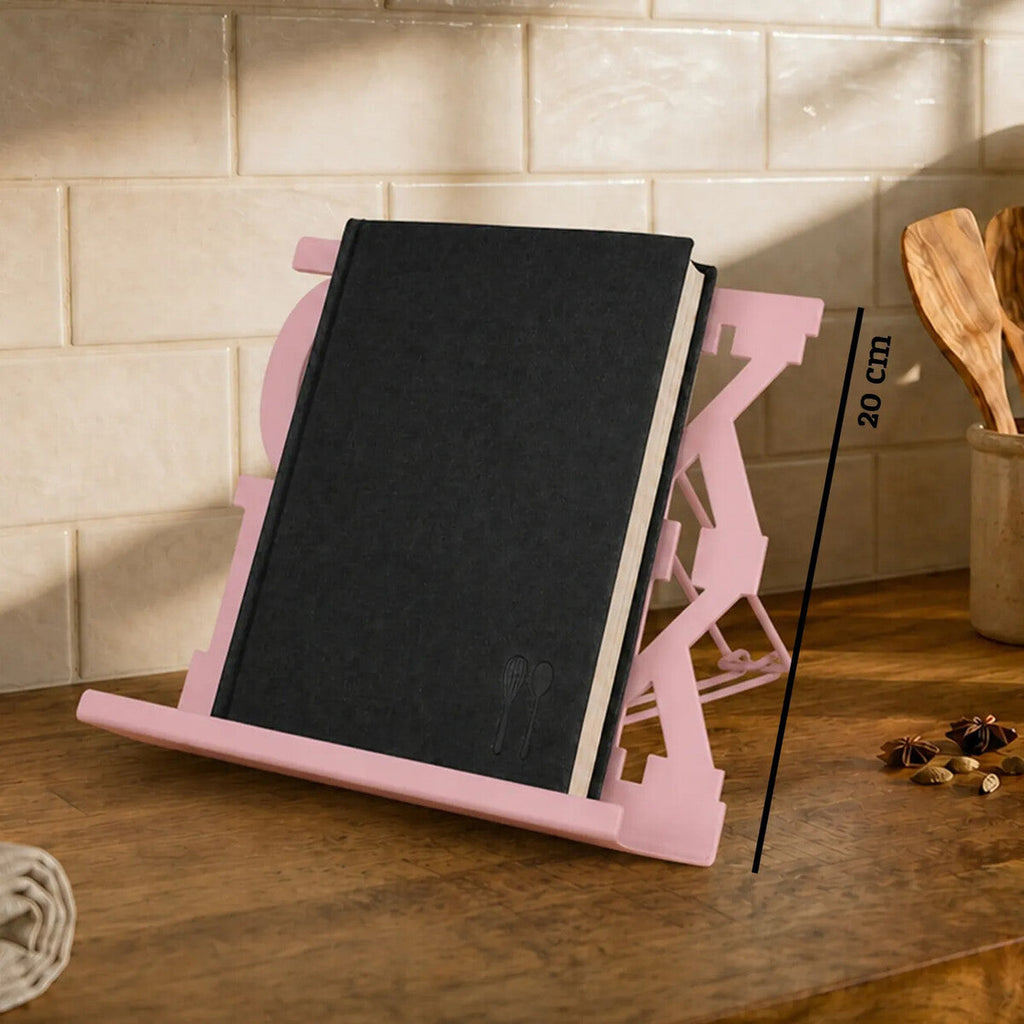 Orsina Alpha Metal Cookbook Stand – Adjustable Recipe & Tablet Holder, Pink