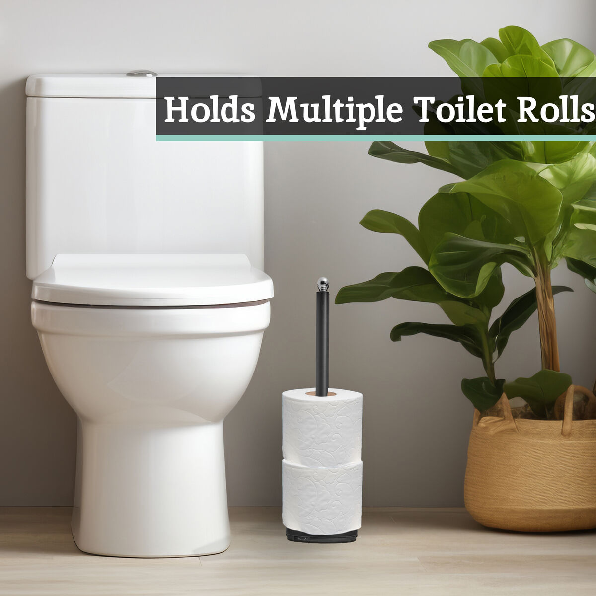Orsina Adler Toilet Roll Holder – Freestanding Black & Stainless Steel