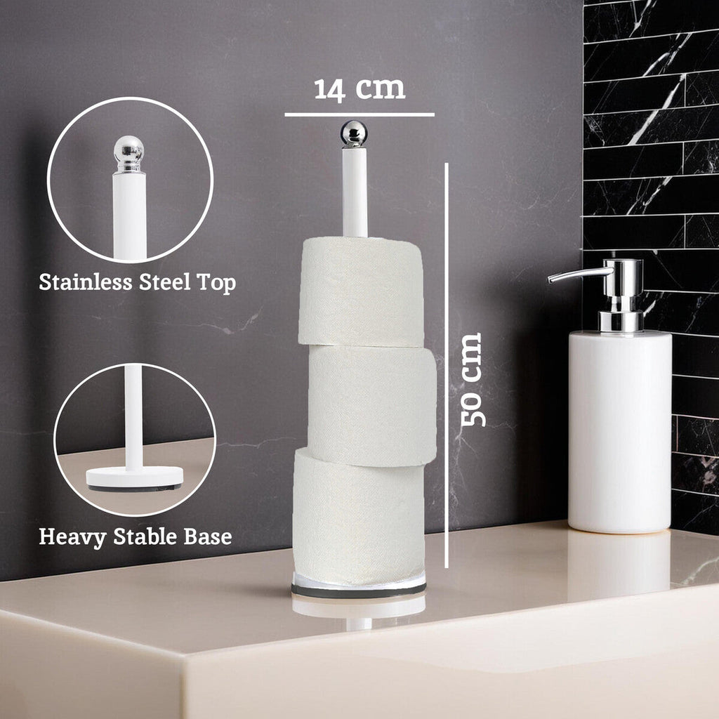Orsina Adler Freestanding Toilet Roll Holder – White Iron & Silver