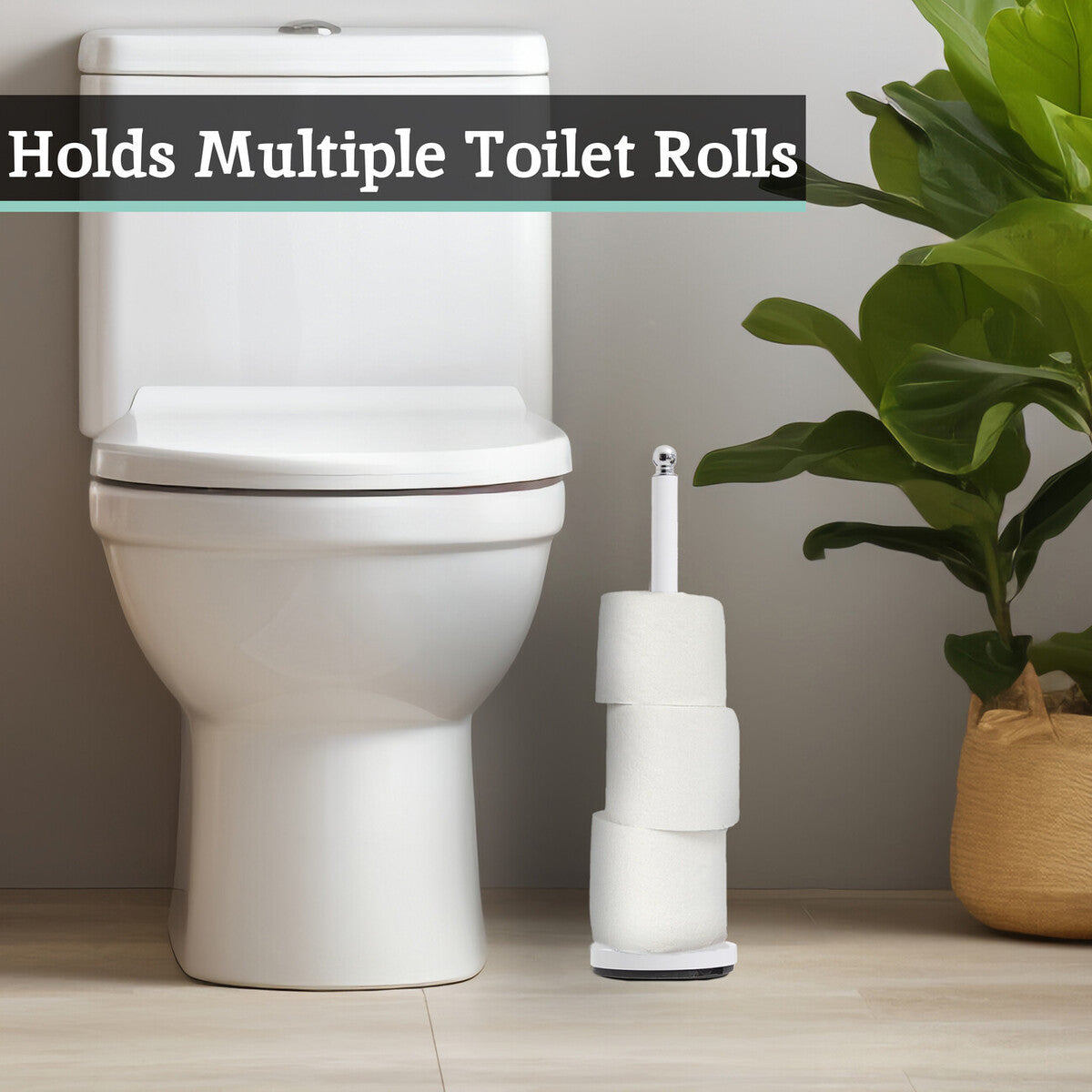 Orsina Adler Freestanding Toilet Roll Holder – White Iron & Silver