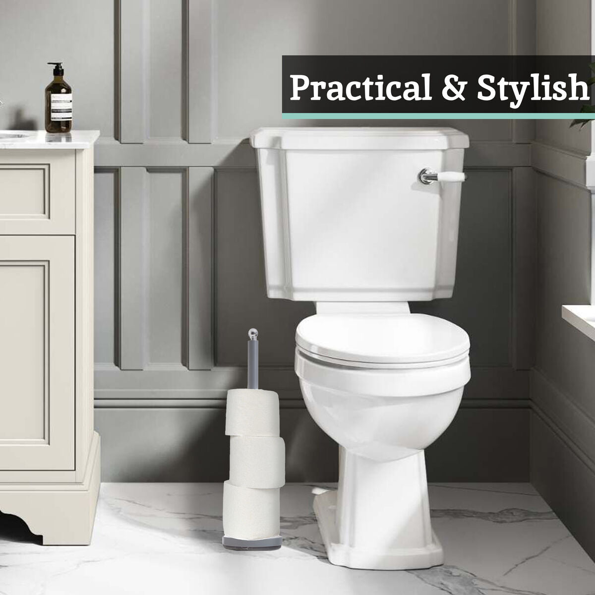Orsina Adler Grey Toilet Roll Holder – Freestanding Stainless Steel