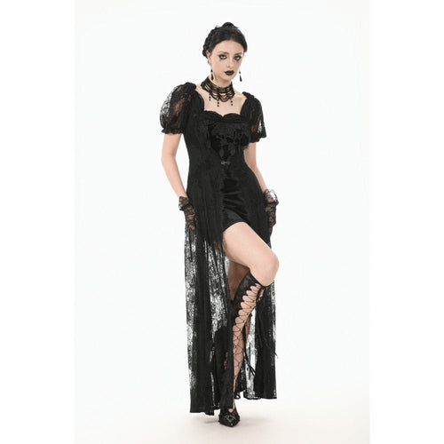 Dark in Love Morwenna Black Lace Gothic Maxi Dress with Train