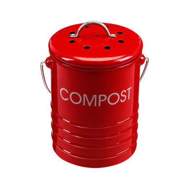 Orsina Red Metal Kitchen Compost Bin with Odour Filter and Handle