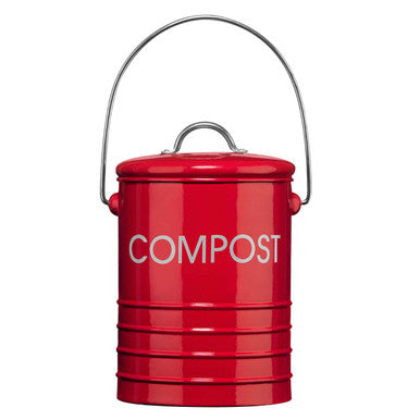 Orsina Red Metal Kitchen Compost Bin with Odour Filter and Handle