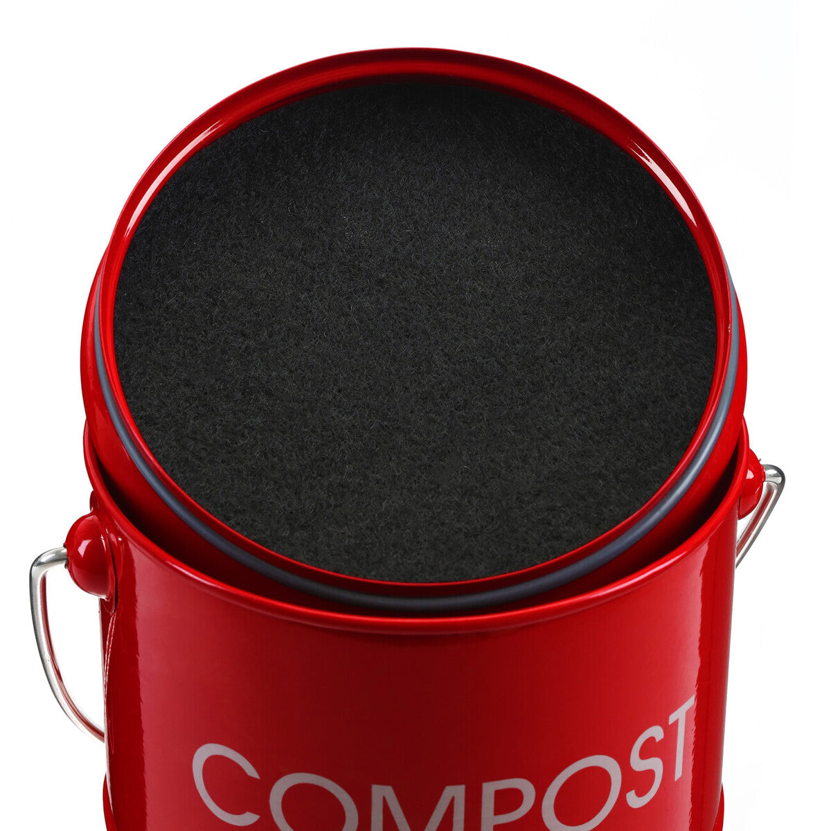 Orsina Red Metal Kitchen Compost Bin with Odour Filter and Handle