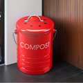 Orsina Red Metal Kitchen Compost Bin with Odour Filter and Handle
