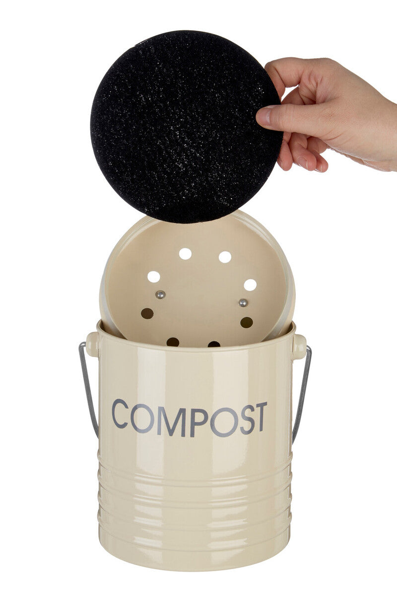 Orsina Cream Metal Compost Bin | Odour-Control Countertop Caddy