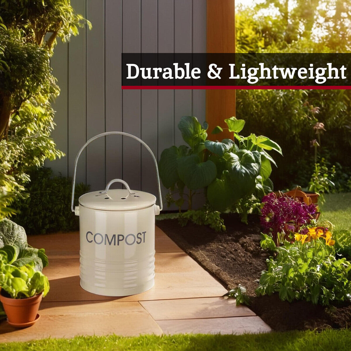 Orsina Cream Metal Compost Bin | Odour-Control Countertop Caddy