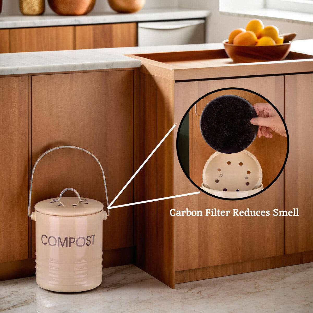 Orsina Cream Metal Compost Bin | Odour-Control Countertop Caddy
