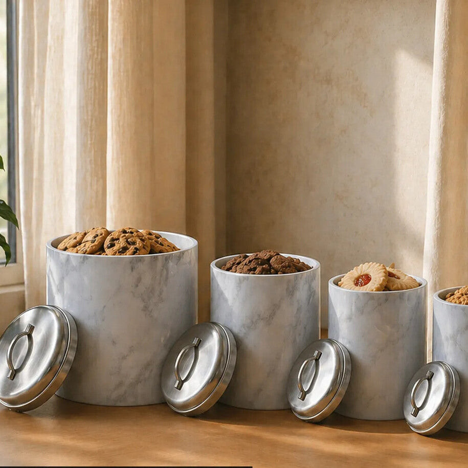 Orsina Easton 4-Piece Marble Effect Kitchen Storage Canister Set
