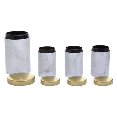 Orsina 5-Piece Kitchen Storage Set – White Marble & Gold Metal Canisters