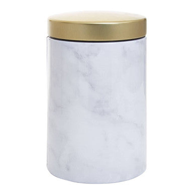 Orsina 5-Piece Kitchen Storage Set – White Marble & Gold Metal Canisters