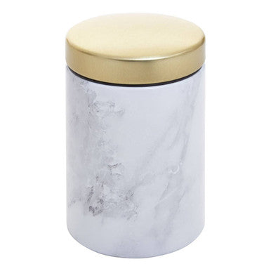 Orsina 5-Piece Kitchen Storage Set – White Marble & Gold Metal Canisters