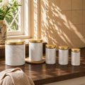 Orsina 5-Piece Kitchen Storage Set – White Marble & Gold Metal Canisters
