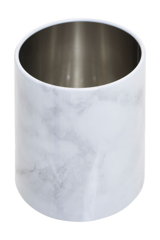 Orsina White Marble Effect Utensil Holder – Stainless Steel Kitchen Pot