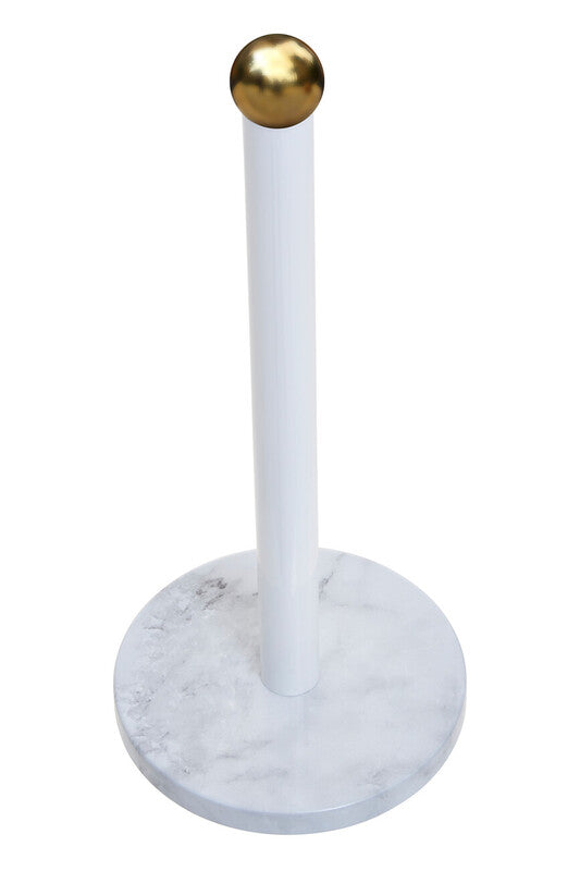 Orsina Kitchen Roll Holder – White Marble Effect and Gold Metal