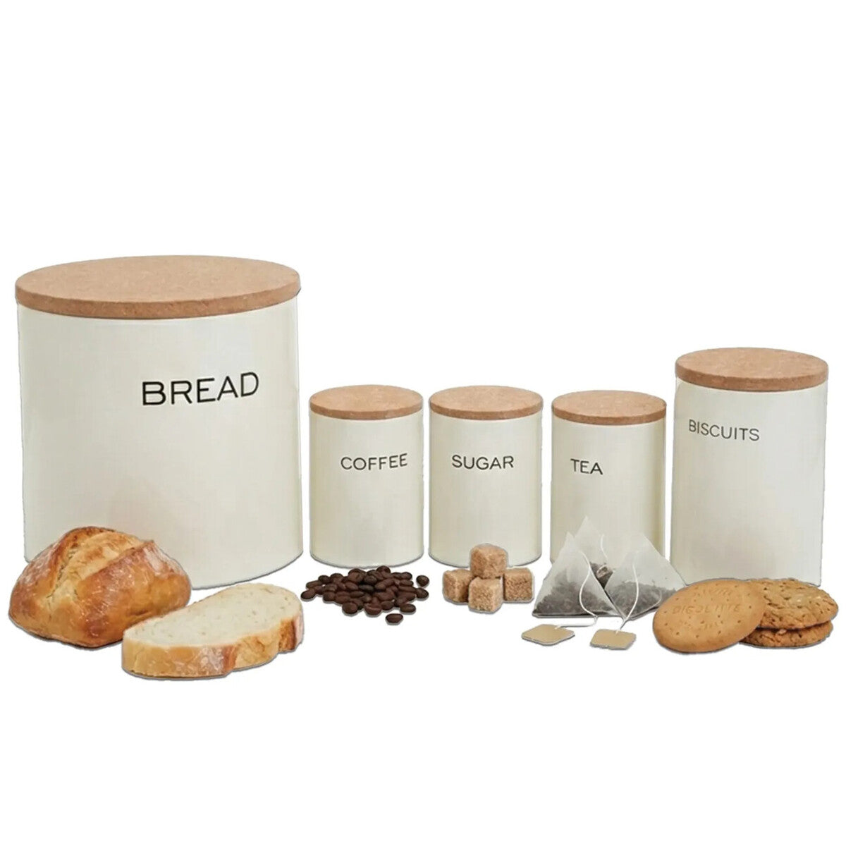 Orsina Easton 5 Piece Kitchen Storage Set – Cream Bread Bin & Canisters