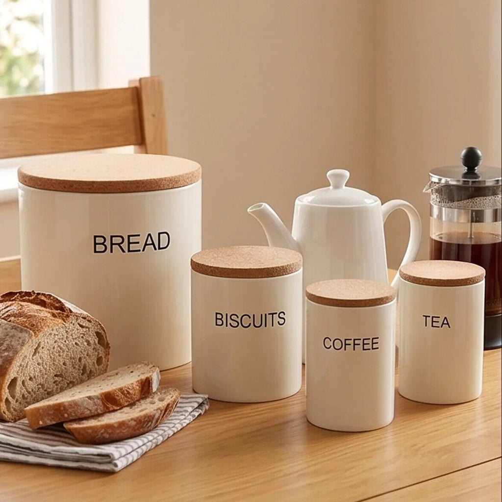 Orsina Easton 5 Piece Kitchen Storage Set – Cream Bread Bin & Canisters