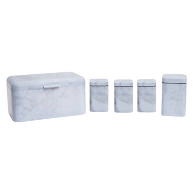 Orsina Easton 5-Piece Kitchen Storage Set – White Marble Effect Metal