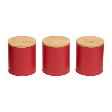 Orsina Alton Red Kitchen Canisters – Set of 3 Embossed Food Storage